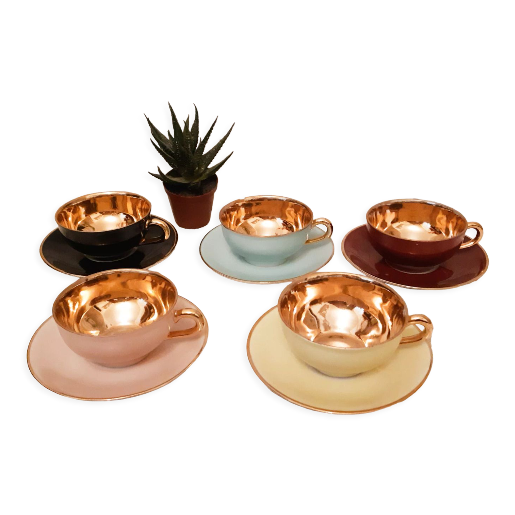 French fine porcelain coffee cups, colors and gold