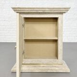 Travertine and Brass Marquetry Console Table and Mirror, 1970s, Set of 2