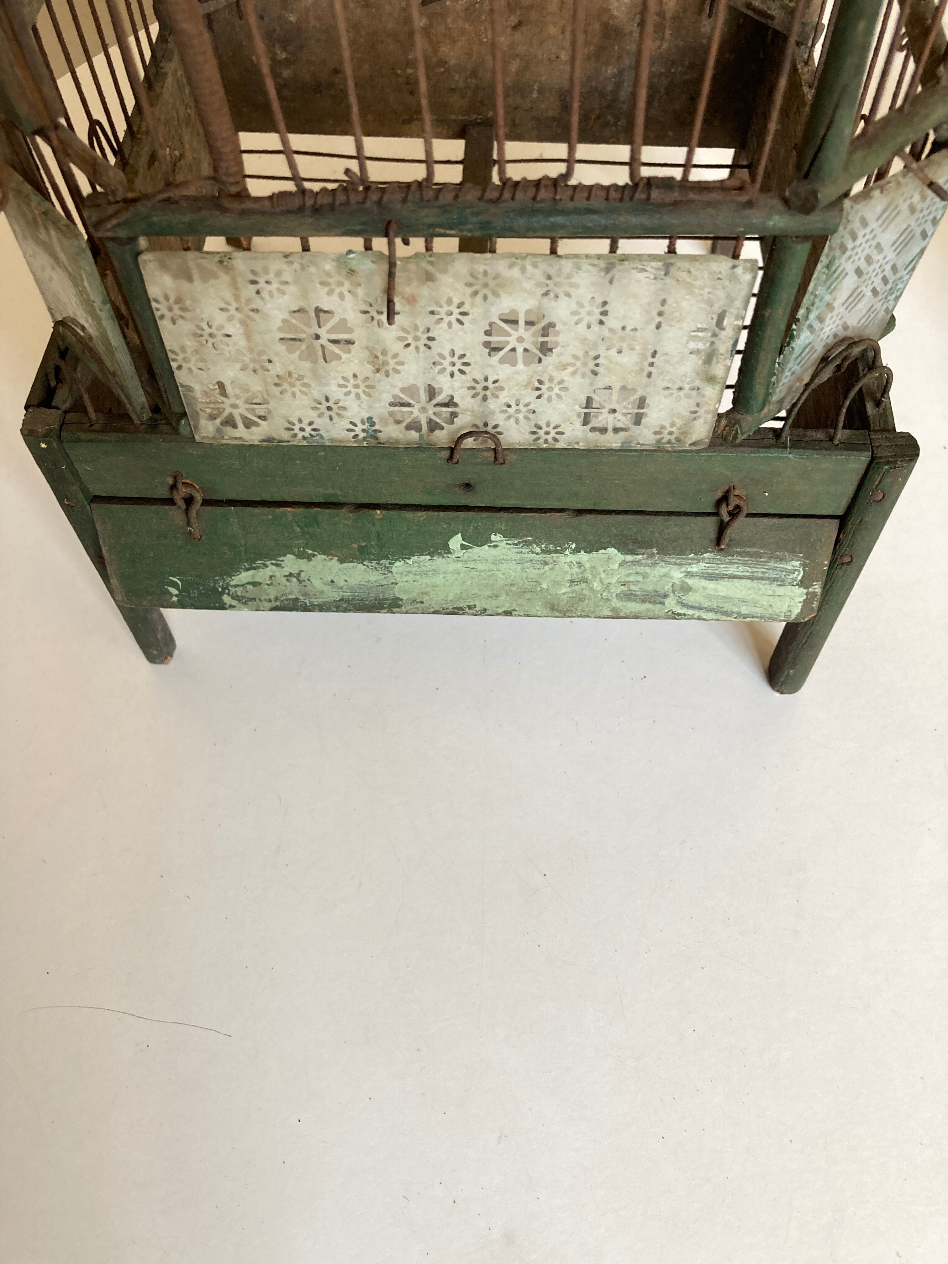 Octagonal bird cage made of wood and wire around 1920