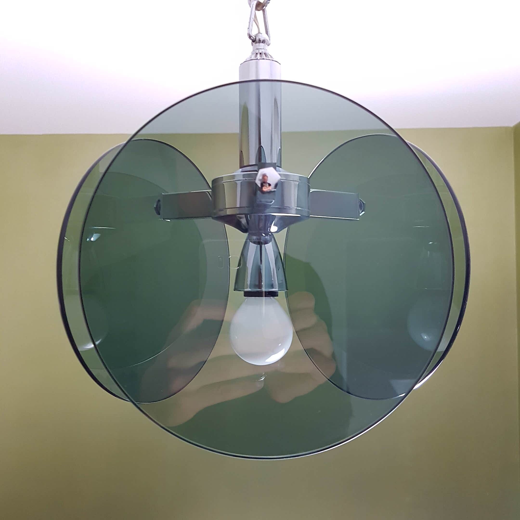 Metal chrome and smoked glass chandelier