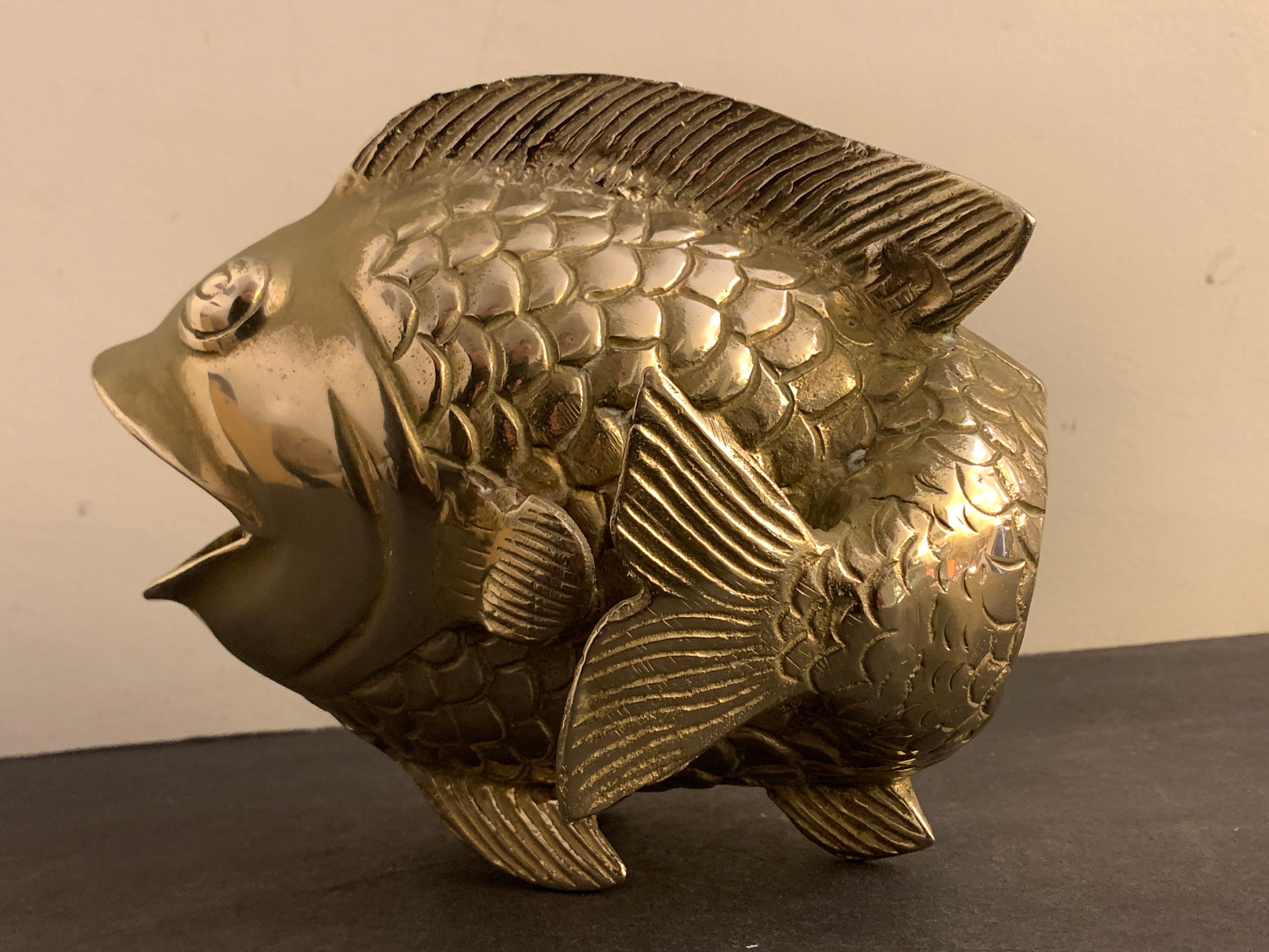 Koi fish vase, solid brass carp, Japan, late nineteenth century