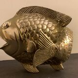 Koi fish vase, solid brass carp, Japan, late nineteenth century