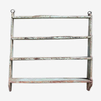 Etagère murale verte bois vieux teck shabby