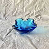 Cendrier vintage en verre soufflé bleu