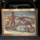 Painting "return from fishing", oil on panel, flory roland ca 1945