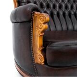 Deep buttoned brown leather salon set