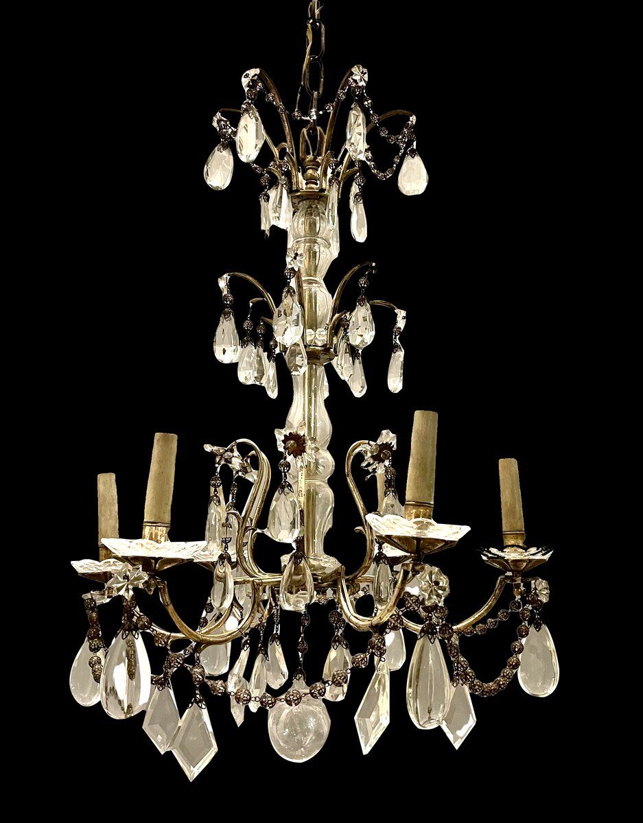 Antique Italian Silver Crystal Chandelier, 1940s