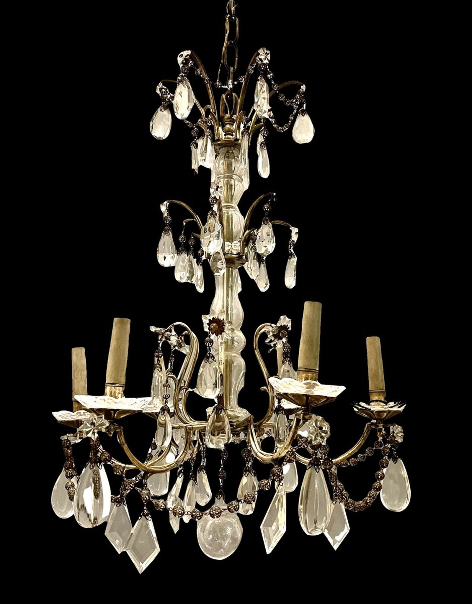 Antique Italian Silver Crystal Chandelier, 1940s