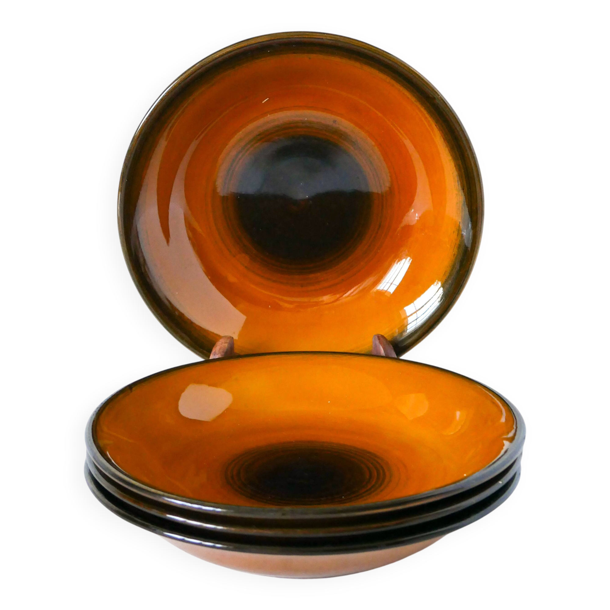 Set of 4 glazed ceramic deep plates, Longchamp, 1960