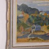 Original mid-century Swedish oil on panel – “Landscape with House” – vintage & framed – 42 × 52 cm (16.5" × 20.5")