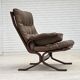 Fauteuil en cuir de meuble marron, années 1970, design scandinave,