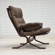 Fauteuil en cuir de meuble marron, années 1970, design scandinave,