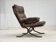 Fauteuil en cuir de meuble marron, années 1970, design scandinave,