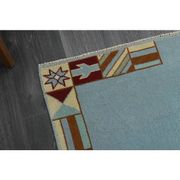 1970s Vintage Turkish Handmade Wool & Cotton Blue Area Rug 116x178