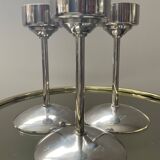 Series of 3 Art Deco candlesticks in silver-plated brass