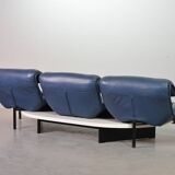 Vico Magistretti 3-Seat Flexible Cassina Blue Leather 'Veranda' Sofa, Italy