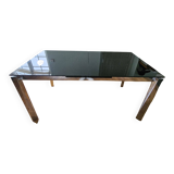 Italian Design Extendable Table in Black Glass and Chrome Legs 1980