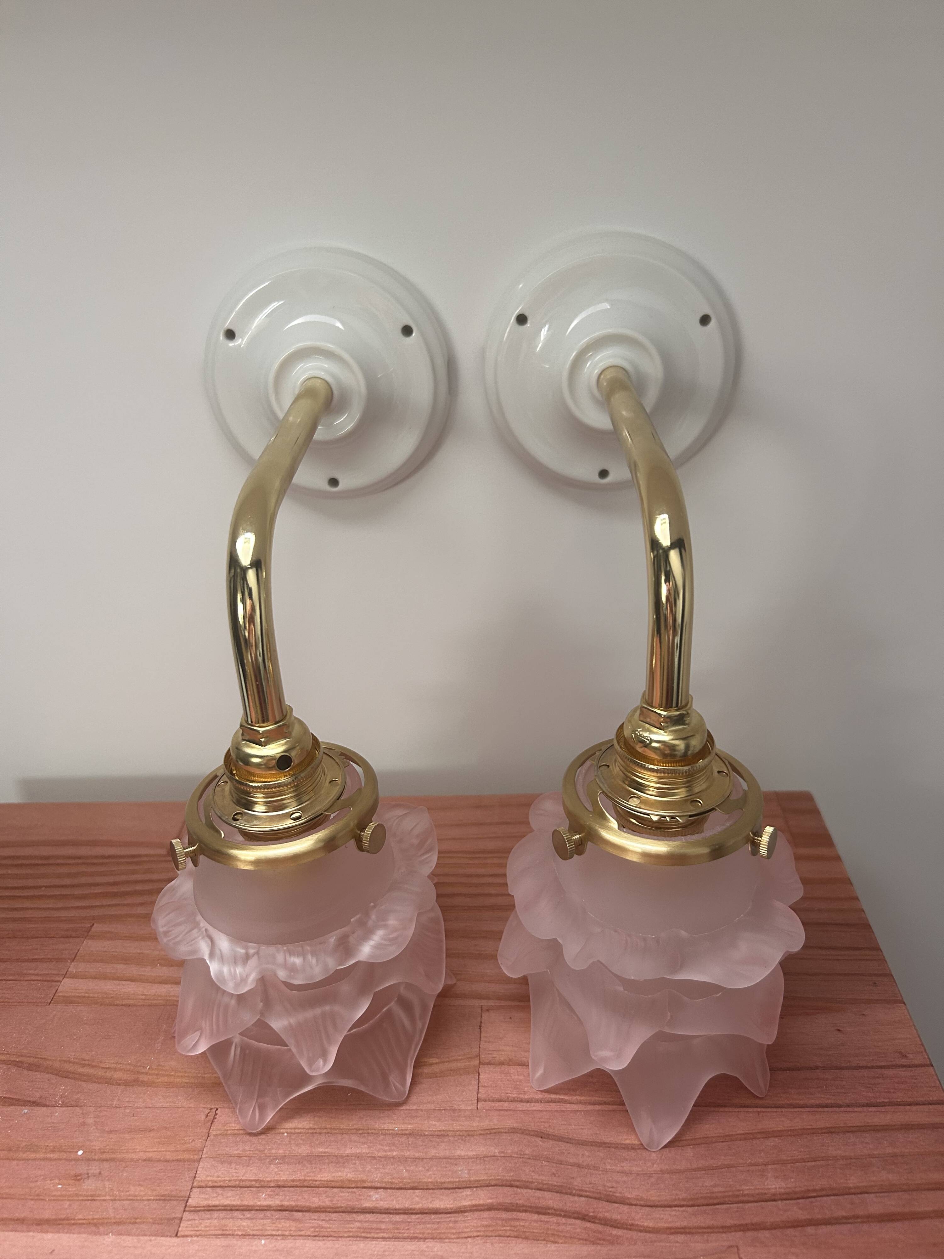 Pair of tulip flower wall lights
