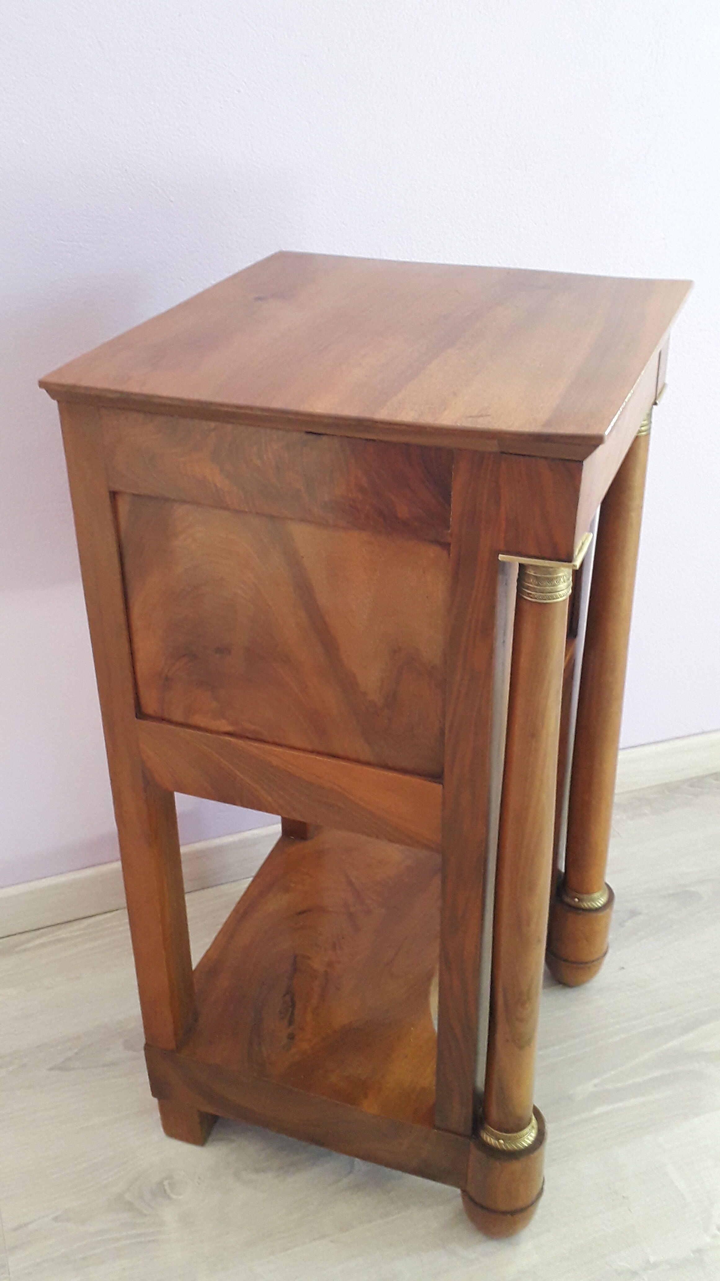 Empire period bedside table in solid walnut