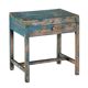 Table bleue console ancien bureau indien avec tiroir bois teck patine et piece d'origine