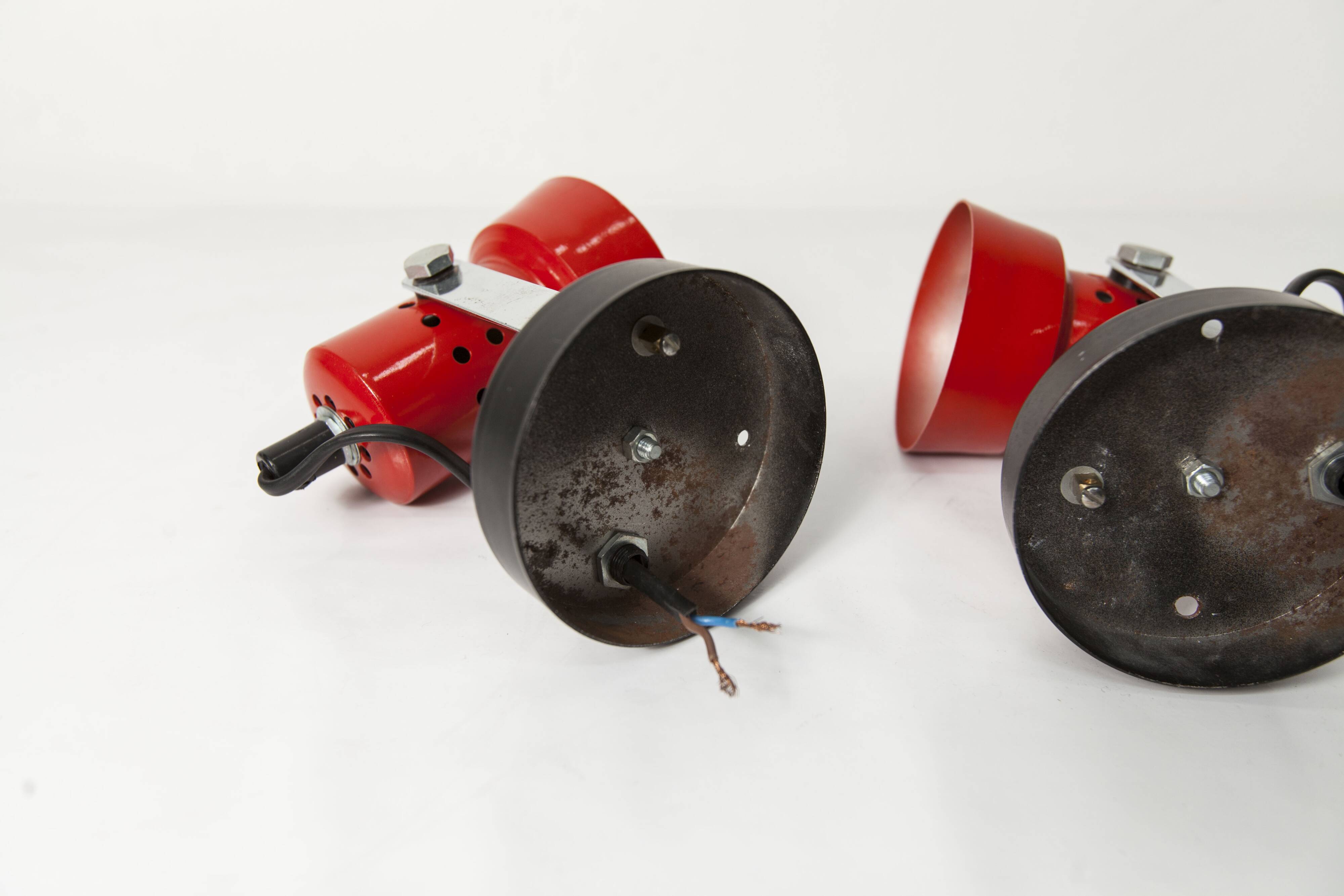 Pair of 1970s red and black wall lights