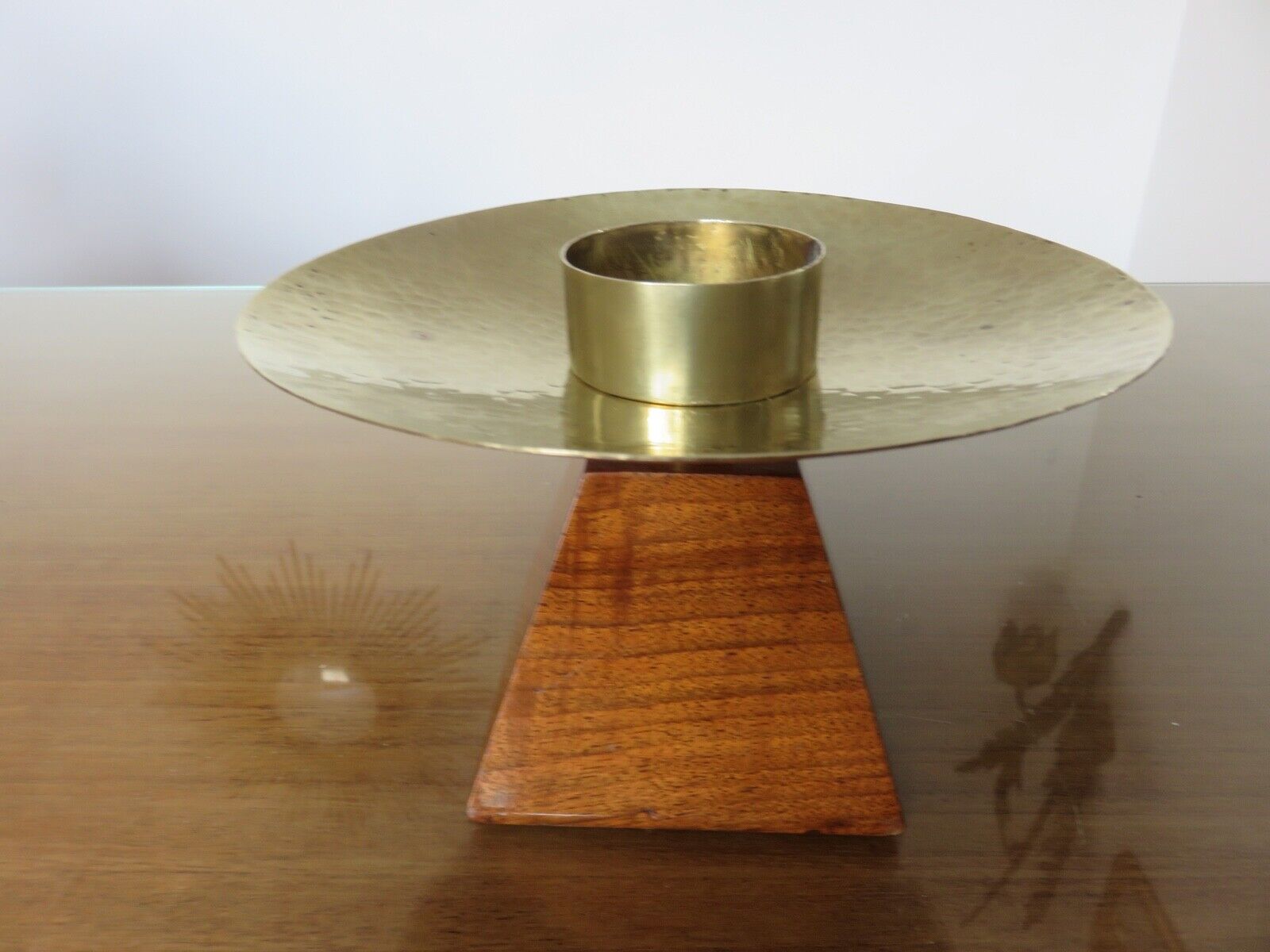 Bougeoir, rosewood candle and brass spike