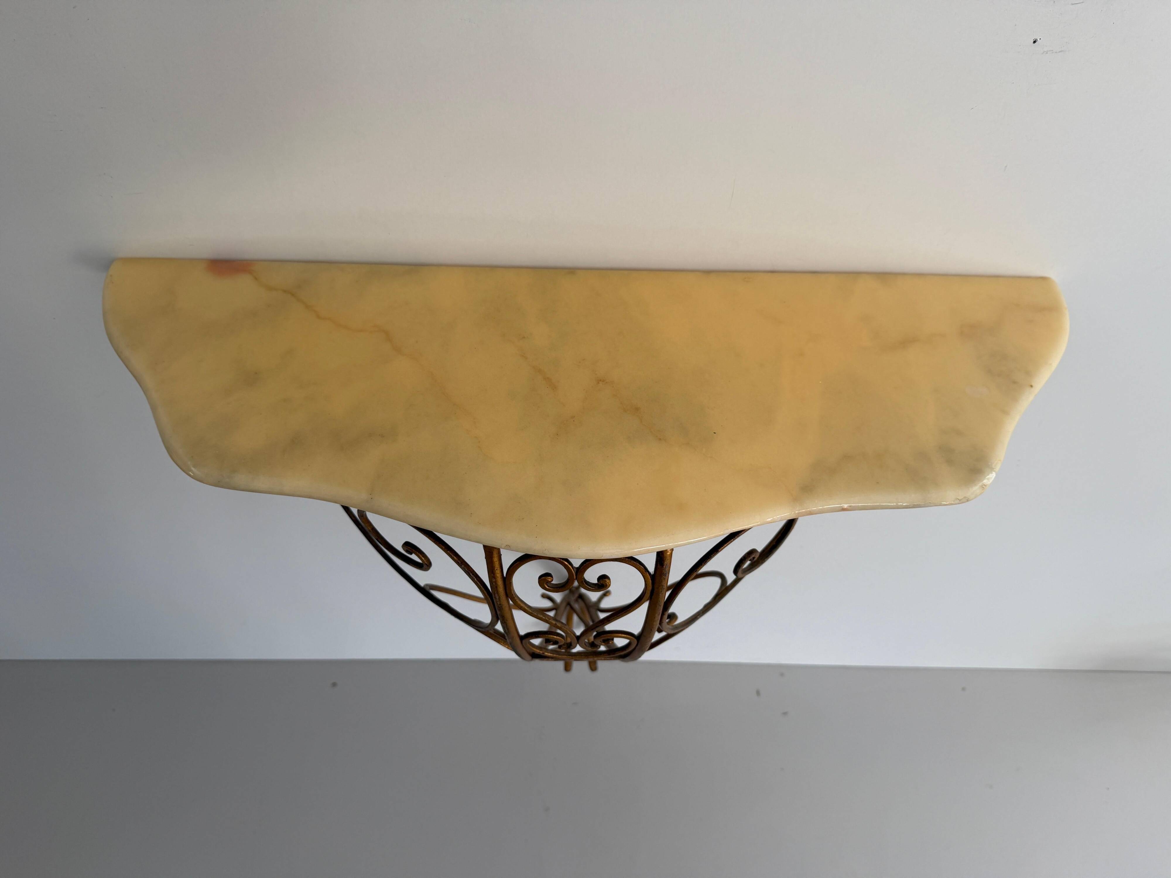 Mid-century floating wall console in wrought iron, 1950, Italy