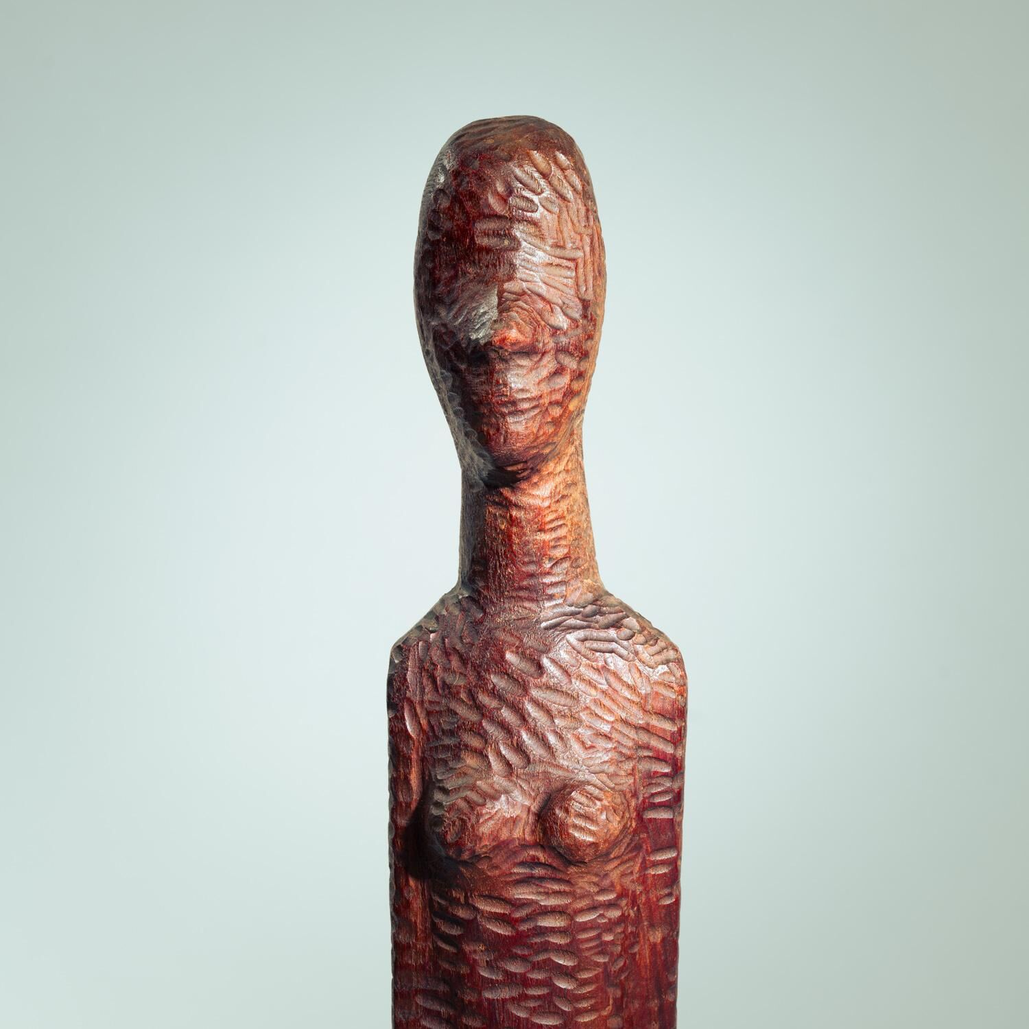 Dutch Brutalist carved wood sculpture of woman's figure, height 95cm, 1970s