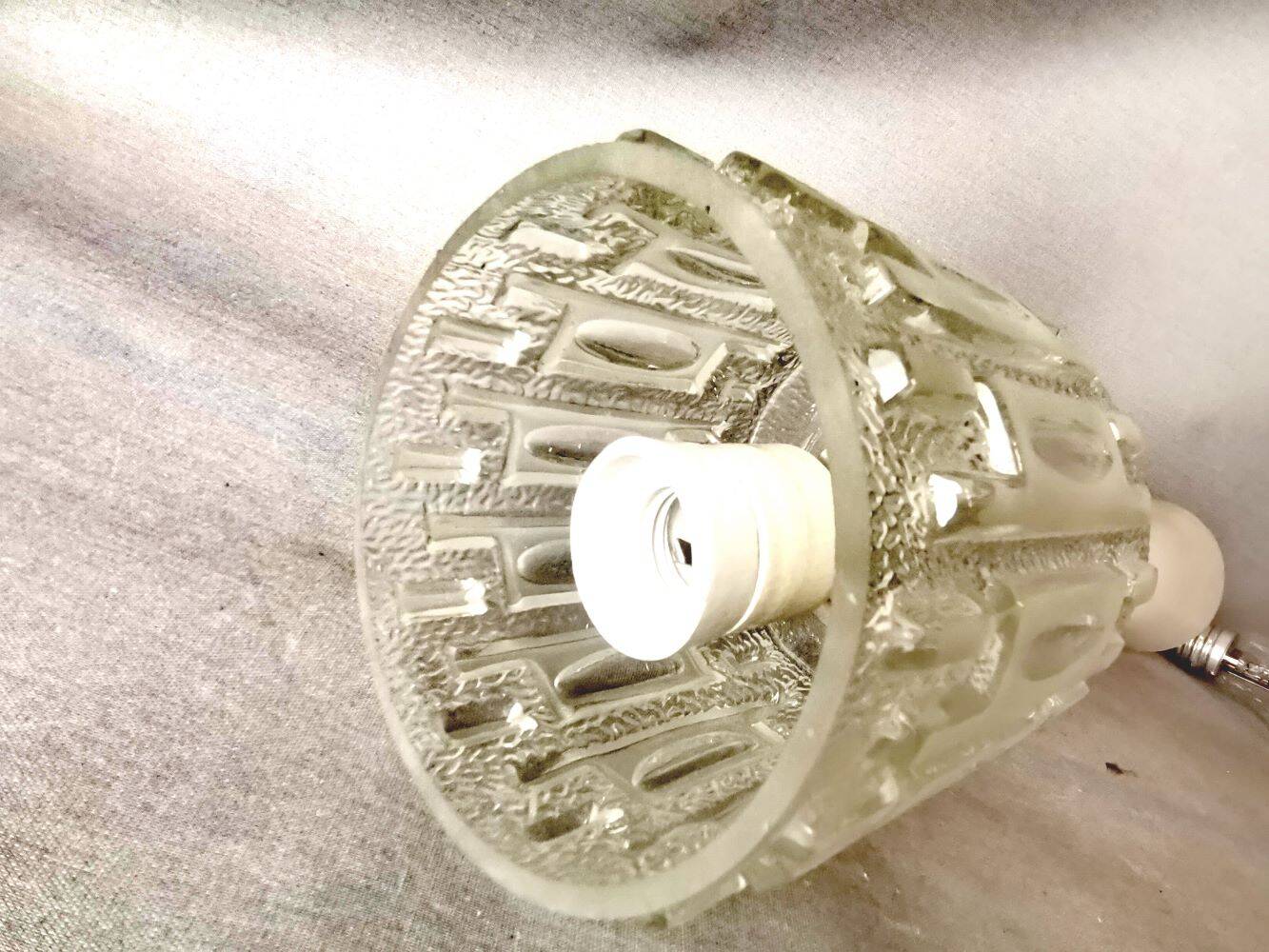 Minimalist simple glass hanging lamp USSR 1970s