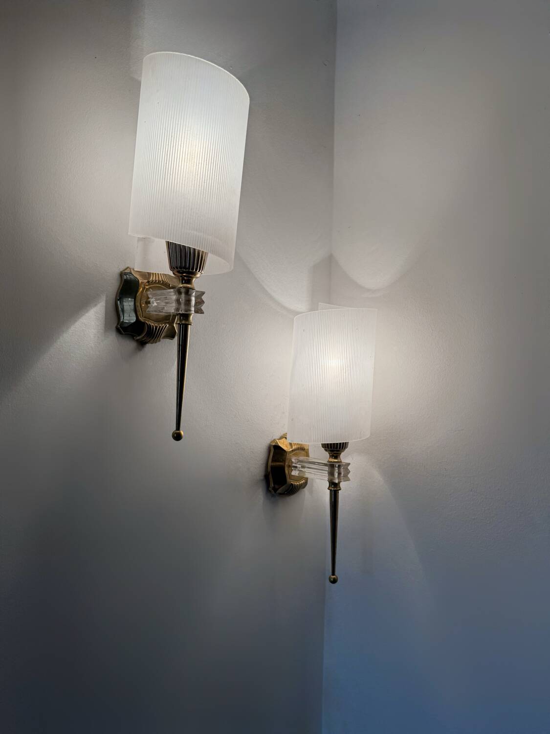 1960s gold perspex torch wall lights