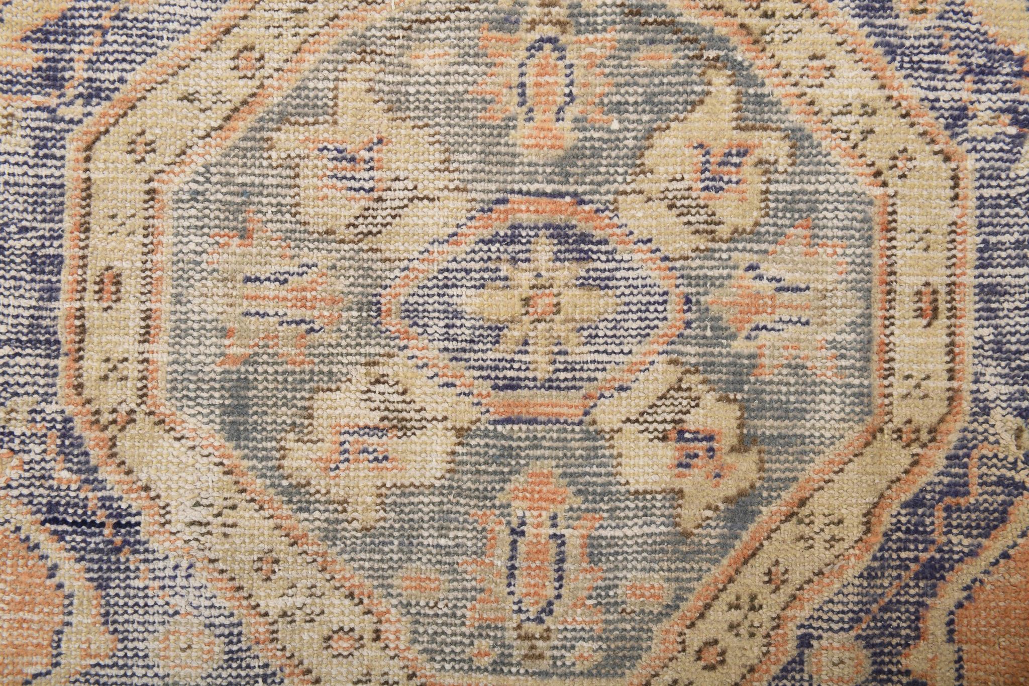 Orange & navy blue turkish vintage rug