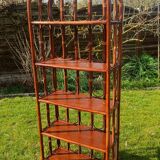Library, vintage rattan shelves