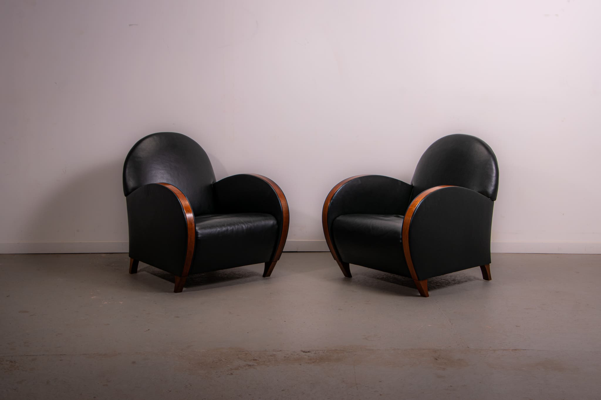 Pair of mid-century leather armchairs circa 1970 made in Belgium