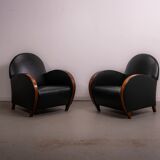 Pair of mid-century leather armchairs circa 1970 made in Belgium