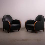 Pair of mid-century leather armchairs, circa 1970, made in Belgium.
