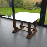 Table basse Art déco en verre, bois et laiton