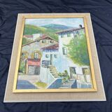 Painting, Basque house with green shutters