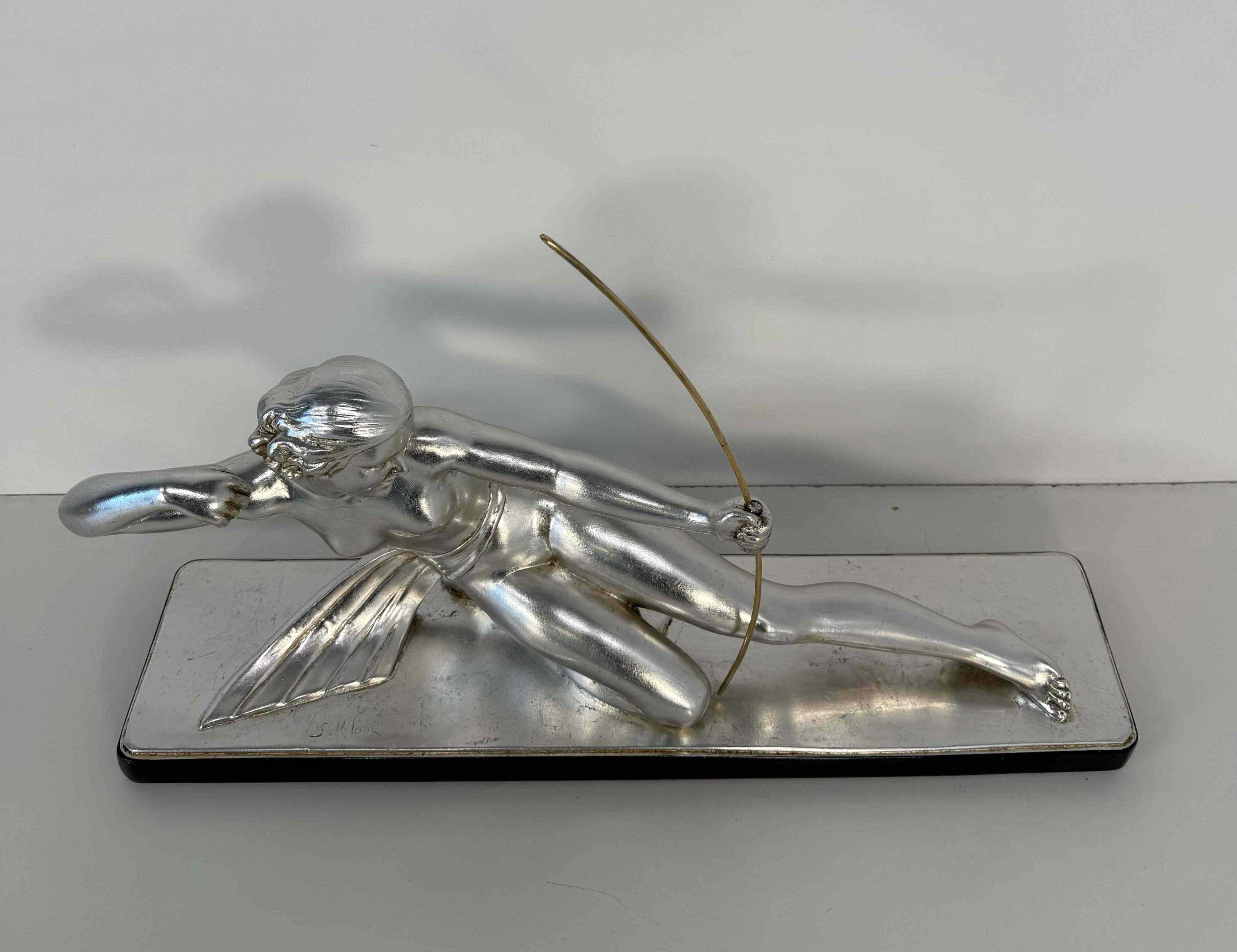 Diana the Huntress Art Deco Silver Leaf Sculpture by Salvatore Melani, 1930