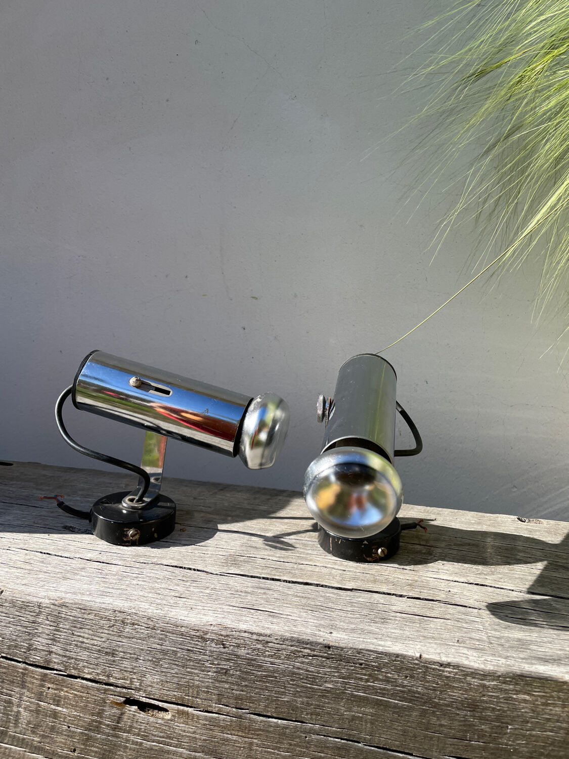 Pair of chrome metal wall lights from the 1970s.