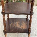 Napoleon style side table in solid vintage oak wood with 3 shelves