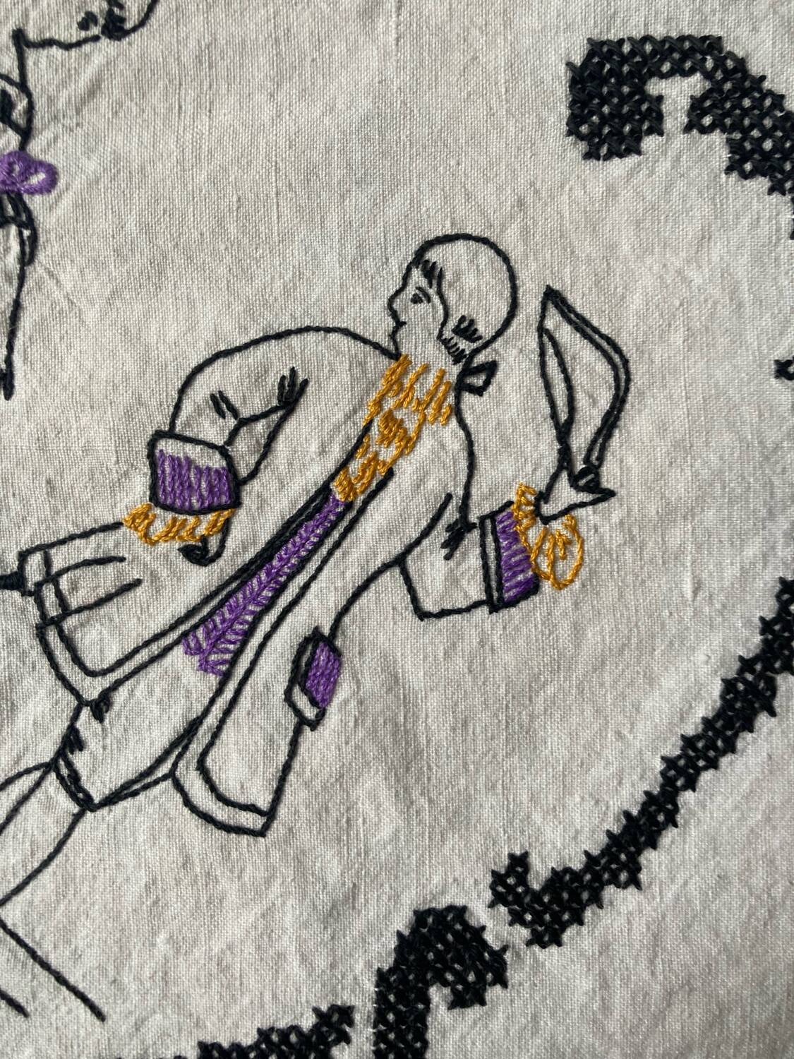 Old embroidered linen tablecloth 150x190