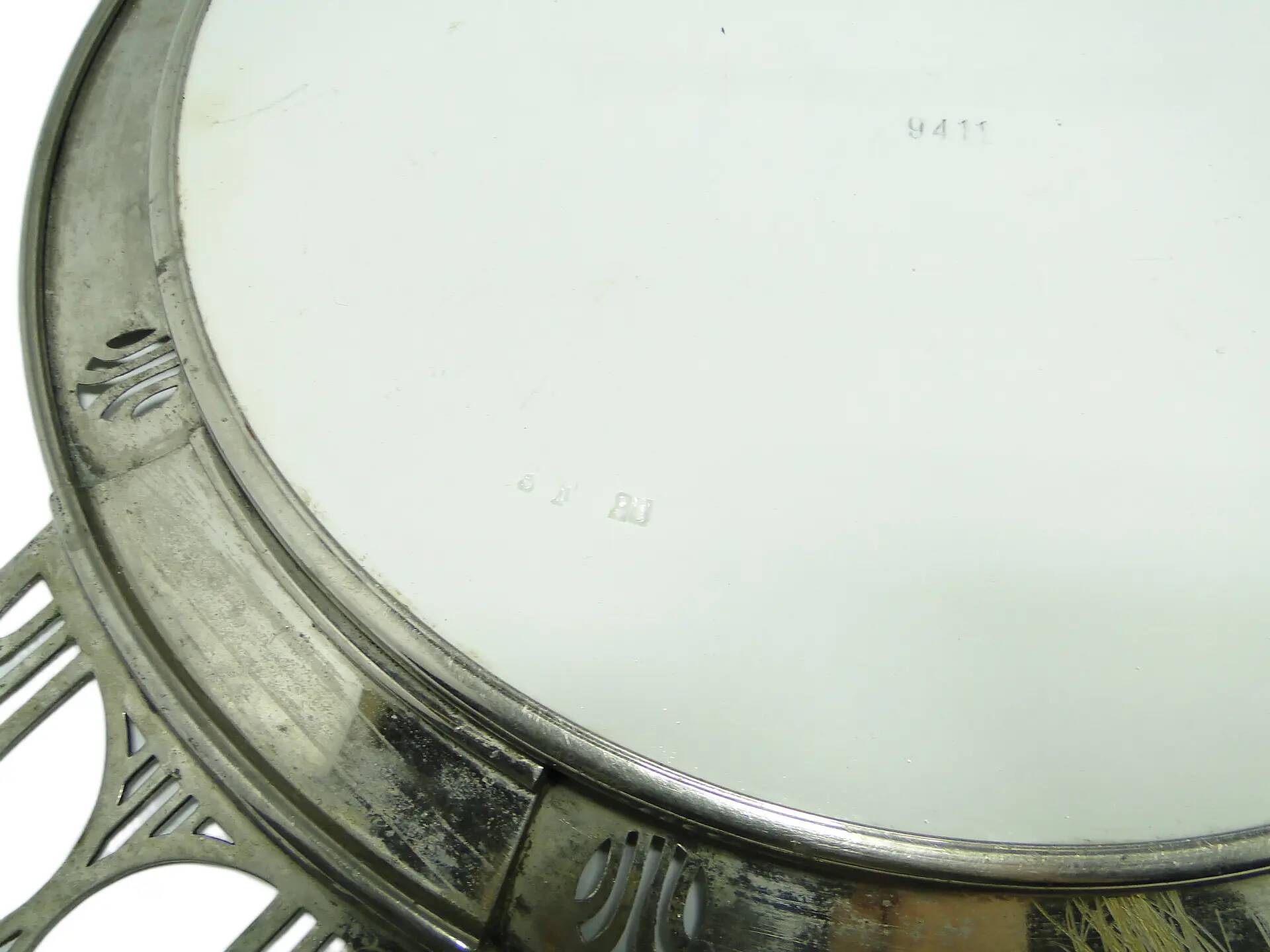 Art Nouveau tray, silver-plated brass, white porcelain, Austria, early 20th century
