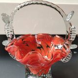 Empty pocket/Basket, Candy basket. In blown art glass. Orange speckled. Murano style