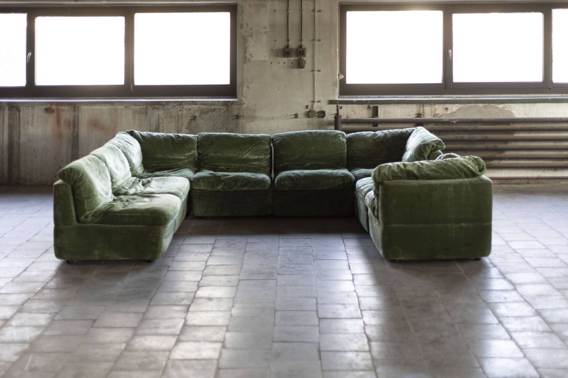 8-piece modular sofa in green velvet, Germany, 1970s