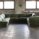 8-piece modular sofa in green velvet, Germany, 1970s