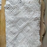 Ecru white cotton bedspread, crocheted bed throw