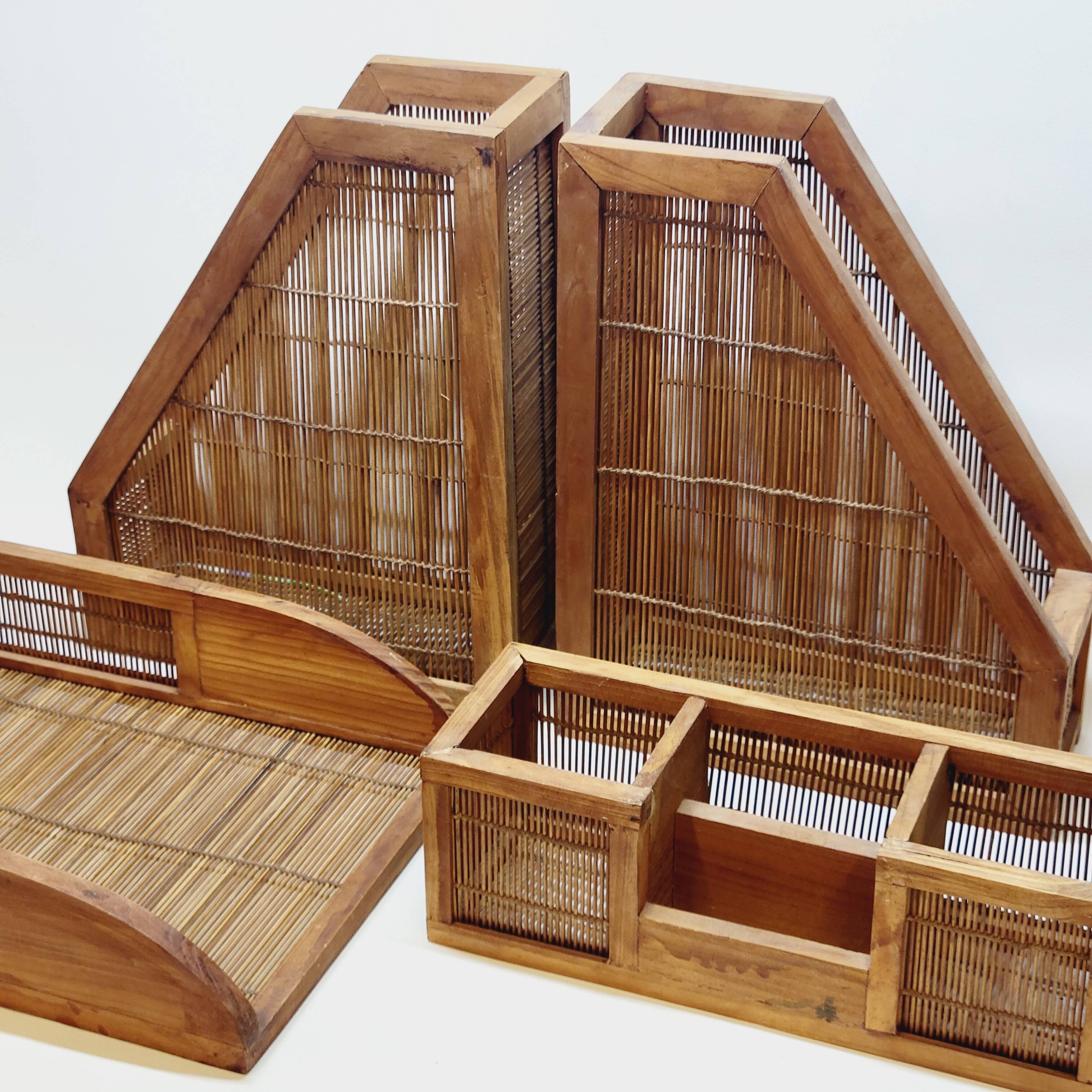 Set accessoires de bureau en bambou et bois scandinave organisateur porte stylo
