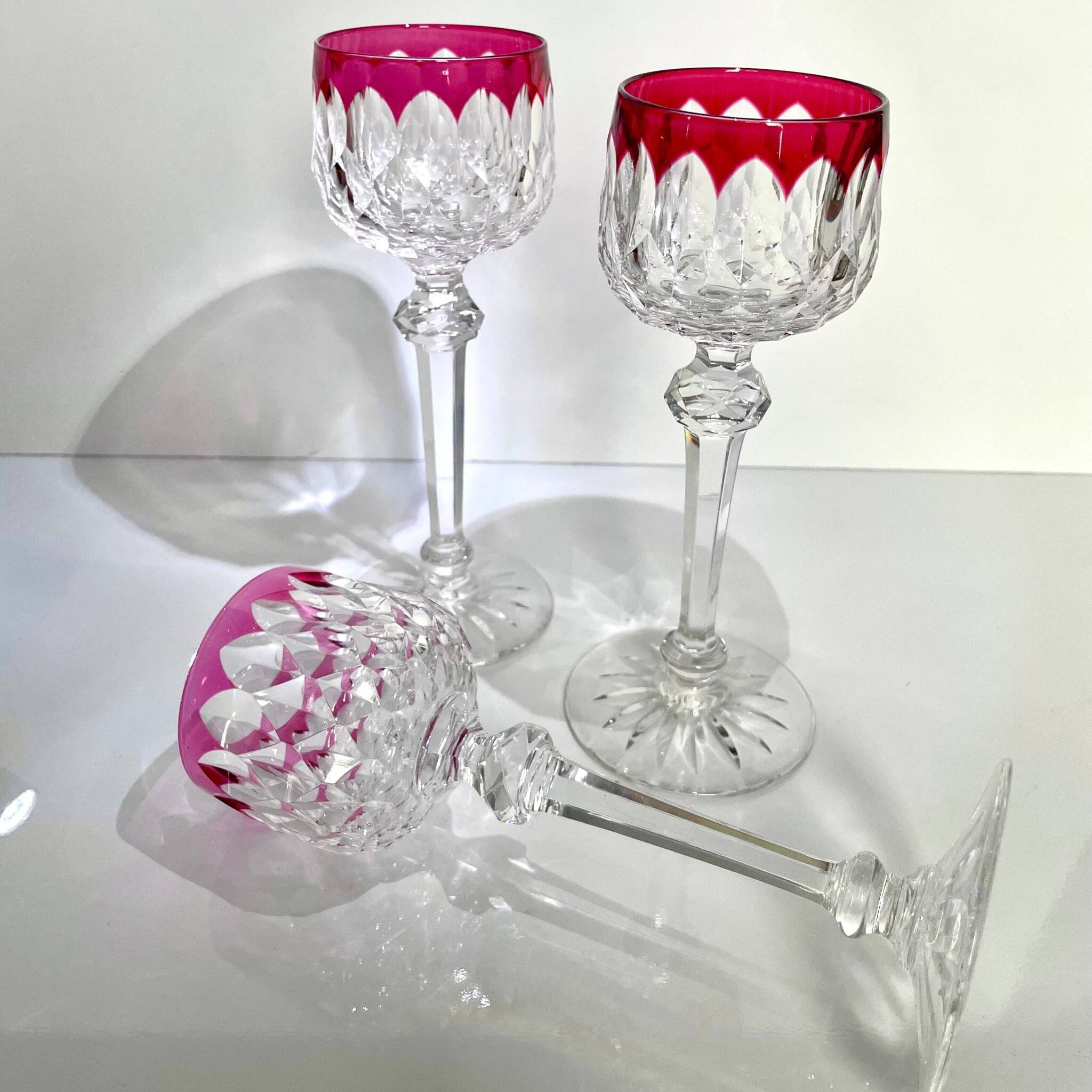 3 Baccarat Crystal Wine Glasses - Juvisy Red Model