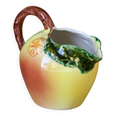 Large vintage jug in majolica, hand-painted apple.