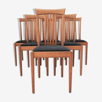 Series of six Scandinavian chairs in light oak